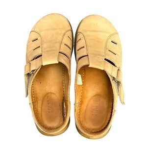 Haflinger Tan Suede Leather Buckle Strap Clogs Slides 6